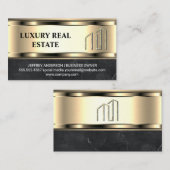 Carte De Visite Logo de l'immobilier d'or | Marbre métal or (Devant / Derrière)