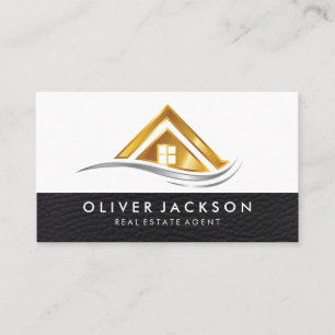 Carte De Visite Logo de l'immobilier en métal or Cuir