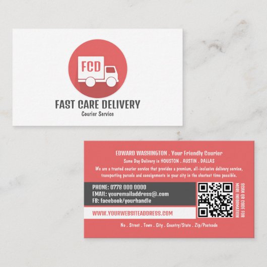 Carte De Visite Logo de livraison par messagerie, service de messa (Devant / Derrière)