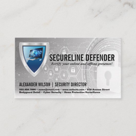 Carte De Visite Logo de l'ordinateur Shield | Arrière - plan Cyber (Devant)