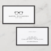 Carte De Visite Logo de lunettes noires classiques Blanc (Devant / Derrière)