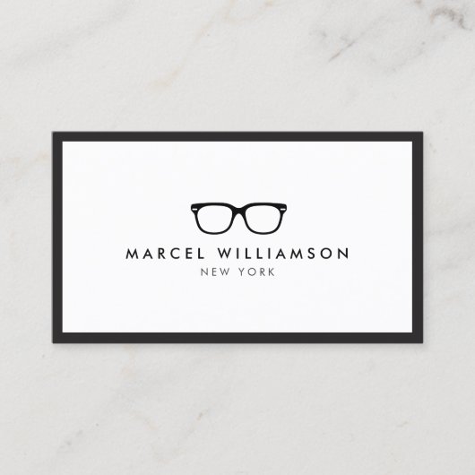 Carte De Visite Logo de lunettes noires classiques Blanc (Devant)