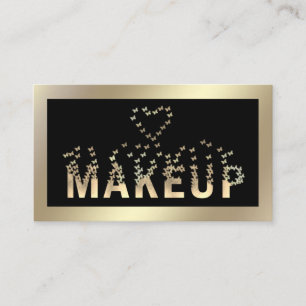 Carte De Visite Logo de luxe de typographie or papillons maquillag