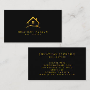 Carte De Visite Logo de maison de luxe noir or immobilier