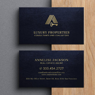 Carte De Visite Logo de maison en or moderne immobilier marine