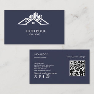 Carte De Visite Logo de maison moderne de biens immobiliers Qr gri
