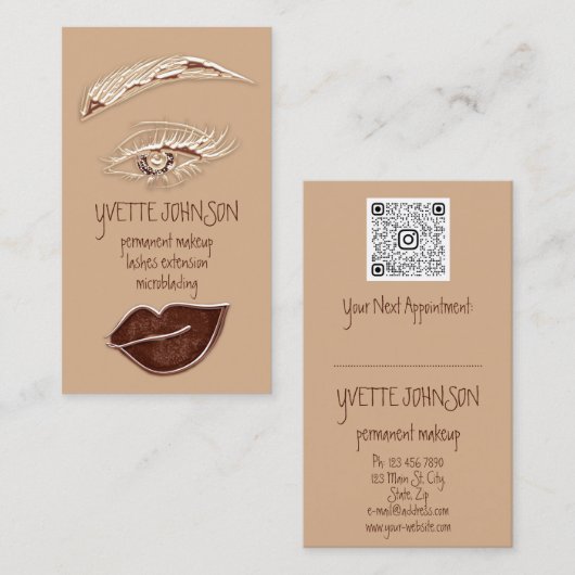 Carte De Visite Logo de maquillage Brows Logo QRCode Logo Eyelash  (Devant / Derrière)