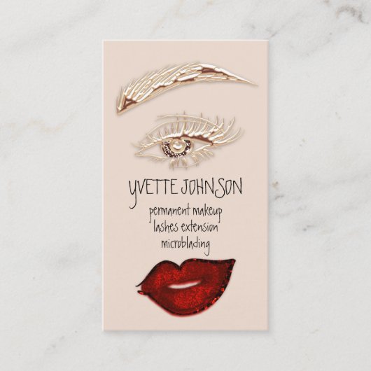 Carte De Visite Logo de maquillage Brows Logo QRCode Red Lip Gold  (Devant)