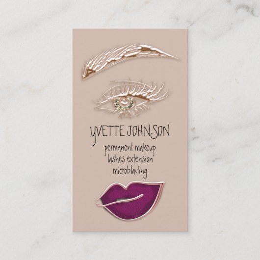 Carte De Visite Logo de maquillage Brows QRCode Berry Lip Gold las (Devant)