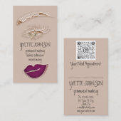 Carte De Visite Logo de maquillage Brows QRCode Berry Lip Gold las (Devant / Derrière)