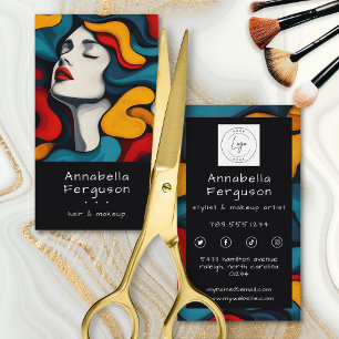 Carte De Visite Logo de Maquillage Cheveux Coloré Art Pop Moderne