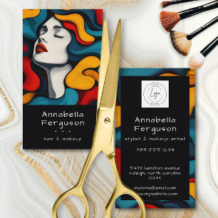 Carte De Visite Logo de Maquillage de Cheveux Coloré Rétro d'Art P