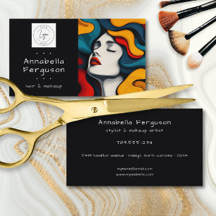 Carte De Visite Logo de maquillage de cheveux coloré rétro d'art p