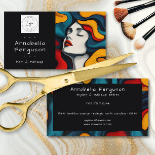 Carte De Visite Logo de maquillage de cheveux coloré rétro d'art p