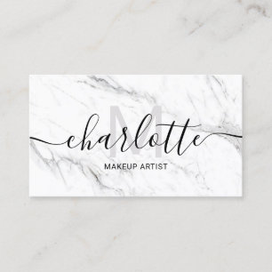 Carte De Visite Logo de maquillage en marbre blanc simple et chic