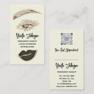 Carte De Visite Logo de maquillage Eyelash Brow Code QR Lip Gold B