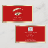 Carte De Visite Logo de maquillage Eyelash Brow Code Qr Red Gold F (Devant / Derrière)