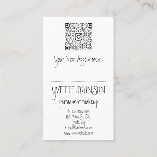 Carte De Visite Logo de maquillage Eyelash Brow Lips Rose QRCode B (Dos)