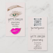 Carte De Visite Logo de maquillage Eyelash Brow Lips Rose rose QRC (Devant / Derrière)