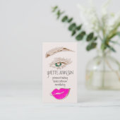 Carte De Visite Logo de maquillage Eyelash Brow Lips Rose rose QRC (Debout devant)