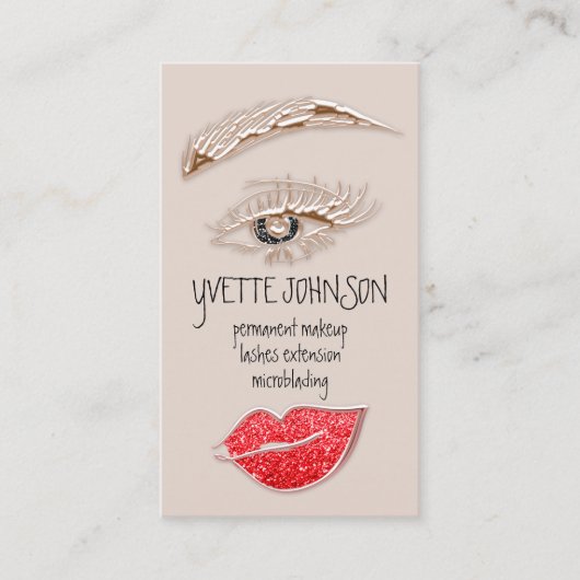 Carte De Visite Logo de maquillage Eyelash Brow Rose de lèvres QRC (Devant)