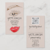 Carte De Visite Logo de maquillage Eyelash Brow Rose de lèvres QRC (Devant / Derrière)