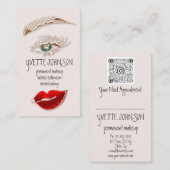 Carte De Visite Logo de maquillage Eyelash Brow Rose de lèvres QRC (Devant / Derrière)