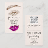 Carte De Visite Logo de maquillage Eyelash Brows QRCode Rose Lip G (Devant / Derrière)