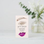 Carte De Visite Logo de maquillage Eyelash Brows QRCode Rose Lip G (Debout devant)