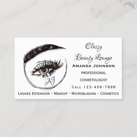 Carte De Visite Logo de maquillage microlame QrCode Brown (Devant)