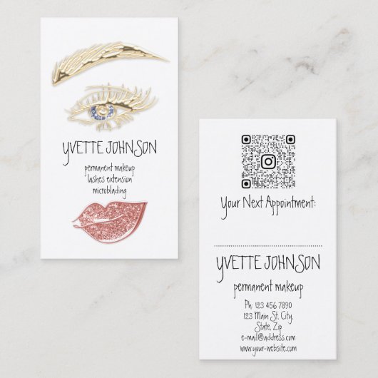 Carte De Visite Logo de maquillage permanent Lash Brow Code QR Ros (Devant / Derrière)