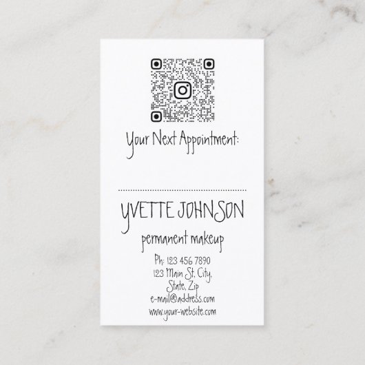 Carte De Visite Logo de maquillage permanent Lash Brow Code QR Ros (Dos)