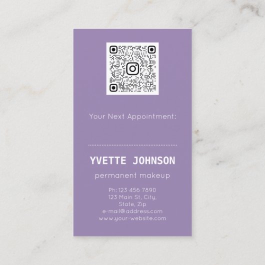 Carte De Visite Logo de maquillage permanent Lash Brows QRCode Lip (Dos)