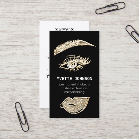 Carte De Visite Logo de maquillage permanent Lash Brows QRCode Noi (Devant/Arrière en situation)