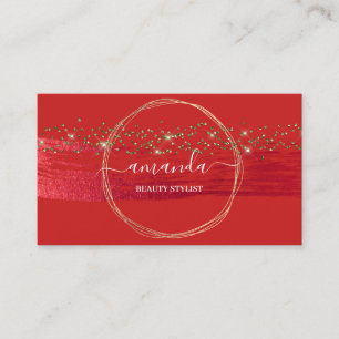 Carte De Visite Logo de maquillage professionnel Gold Red Confetti