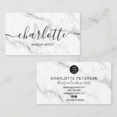 Carte De Visite Logo de maquillage simple et chic en marbre blanc (Devant / Derrière)
