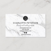 Carte De Visite Logo de maquillage simple et chic en marbre blanc (Dos)