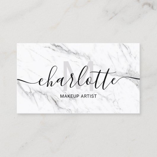 Carte De Visite Logo de maquillage simple et chic en marbre blanc (Devant)