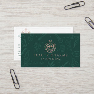 Carte De Visite Logo de maquillage vert et rose de luxe Beauty Cha