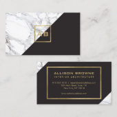 Carte De Visite Logo de marbre géométrique moderne/Monogramme noir (Devant / Derrière)
