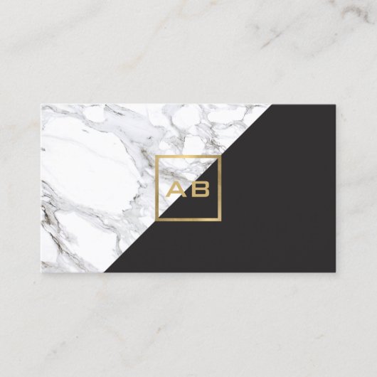 Carte De Visite Logo de marbre géométrique moderne/Monogramme noir (Devant)