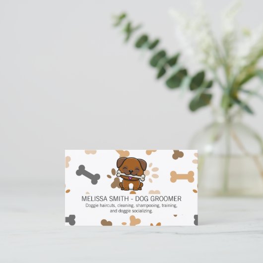 Carte De Visite Logo de marionnette mignonne | Os de chien et patt (Debout devant)