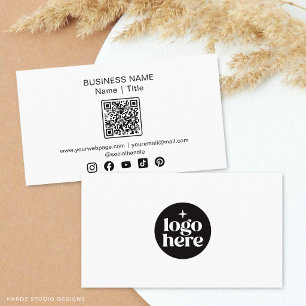 Carte De Visite Logo de médias sociaux à code QR minimal blanc