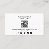 Carte De Visite Logo de médias sociaux à code QR minimal blanc (Dos)