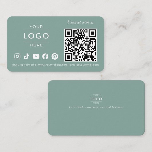 Carte De Visite Logo de médias sociaux avec code QR vert sauge mod (Devant / Derrière)