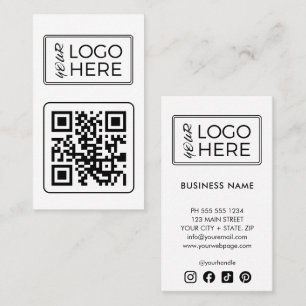 Carte De Visite Logo de médias sociaux de code QR blanc moderne