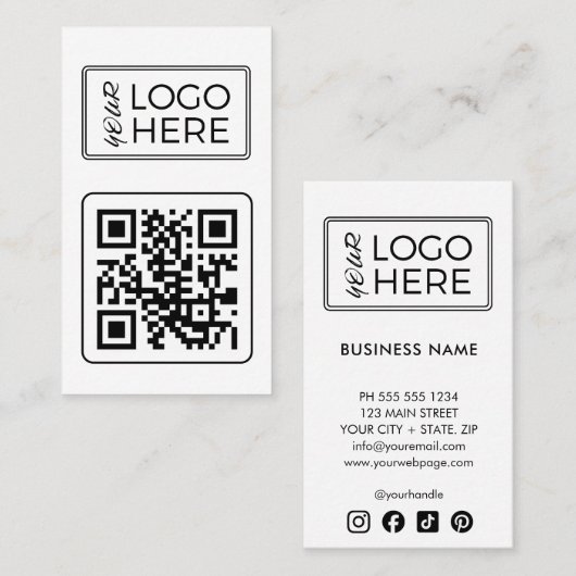Carte De Visite Logo de médias sociaux de code QR blanc moderne (Devant / Derrière)