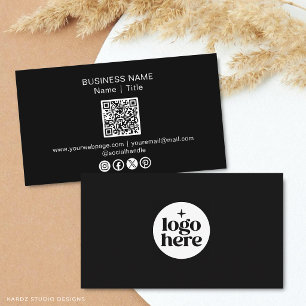 Carte De Visite Logo de médias sociaux minimal noir Code QR
