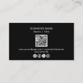 Carte De Visite Logo de médias sociaux minimal noir Code QR (Dos)