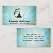 Carte De Visite Logo de méditation Arbre Arrondi | Texture bleue v (Devant / Derrière)